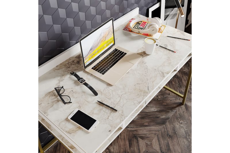 VORMSELE Skrivbord 120 cm med Förvaring 3 Hyllor Guld - Skrivbord - Bord