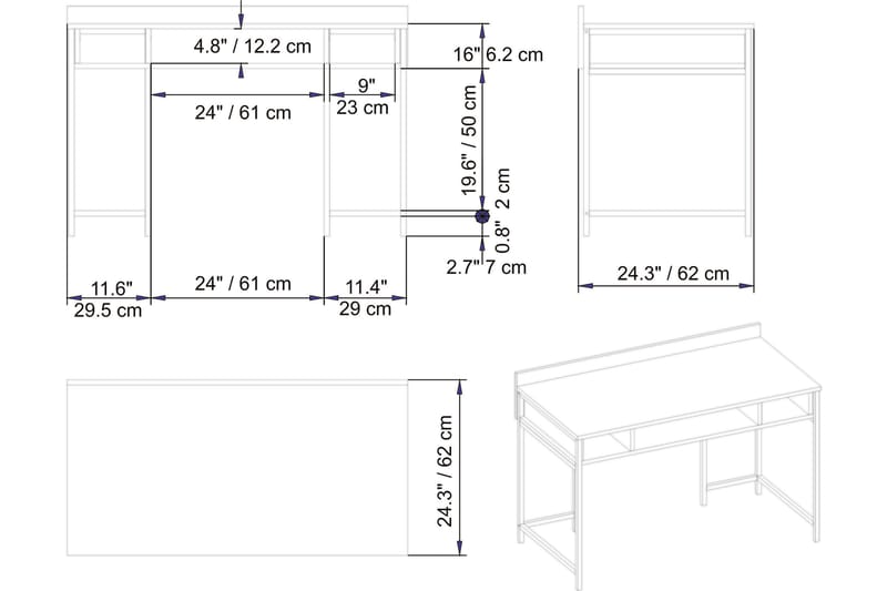VORMSELE Skrivbord 120 cm med Förvaring Hyllor Svart - Möbler - Hemmakontor - Skrivbord