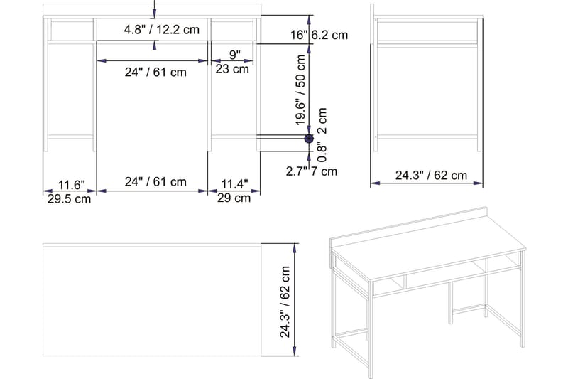 VORMSELE Skrivbord 120 cm med Förvaring Hyllor Vit - Möbler - Hemmakontor - Skrivbord