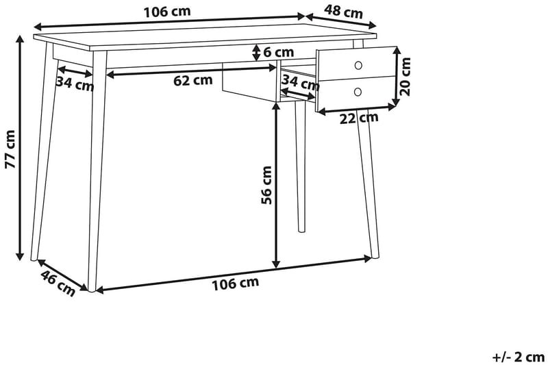 WELSDEN Skrivbord 106 cm med Förvaring 2 Lådor Svart/Ljusbru - Möbler - Hemmakontor - Skrivbord