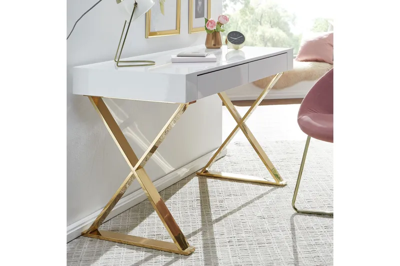 Willowdale Skrivbord 118 cm med Förvaring 2 Lådor - Vit/Guld - Möbler - Hemmakontor - Skrivbord