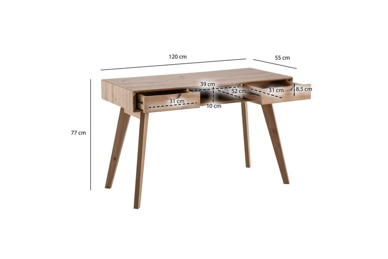 Skrivbord Wohnling Ek i trästil 120 cm med 2 lådor Förvaringsutrymme Modern - Möbler - Hemmakontor - Skrivbord