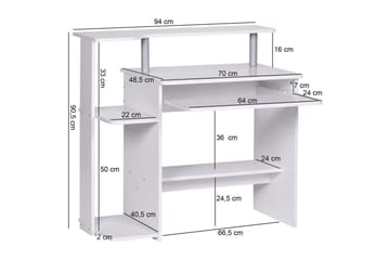 Skrivbord Wohnling för dator med hjul, tangentbord utdragbar, modern stil Vit - Vit - Möbler - Hemmakontor - Skrivbord