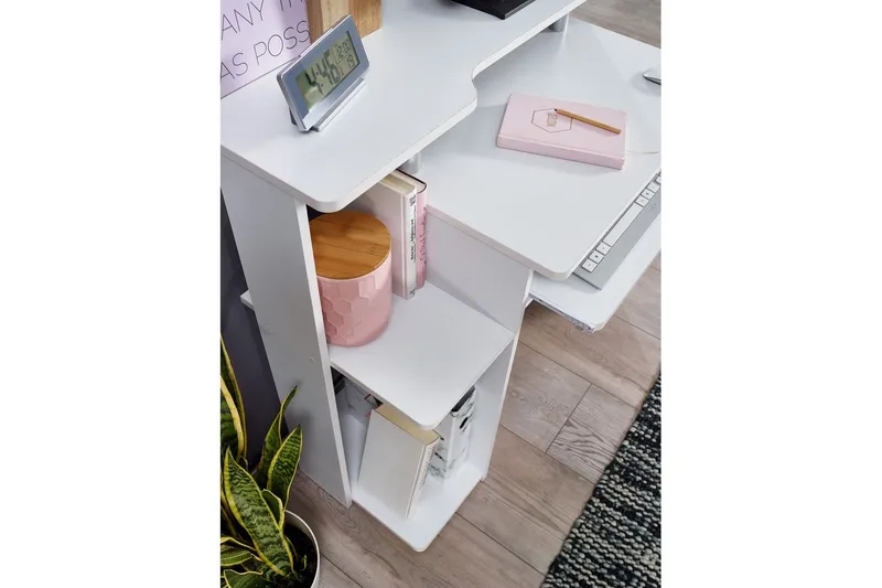 Skrivbord Wohnling för dator med hjul, tangentbord utdragbar, modern stil Vit - Vit - Möbler - Hemmakontor - Skrivbord