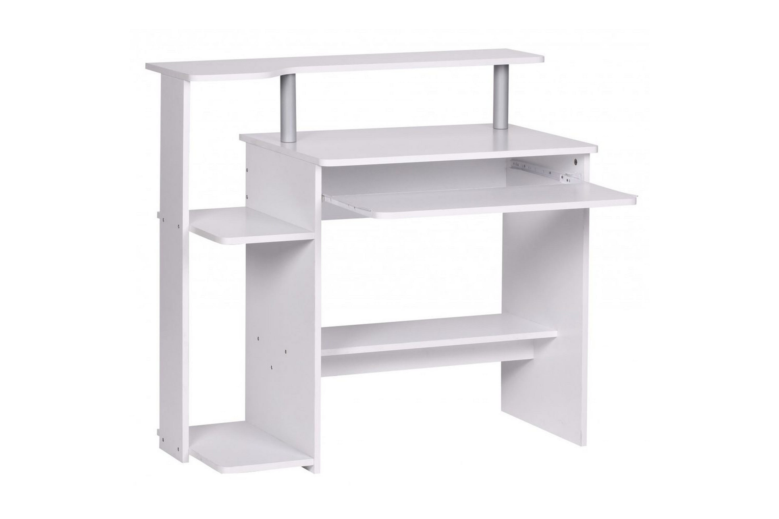 skrivbord wohnling för dator med hjul, tangentbord utdragbar, modern stil vit - vit