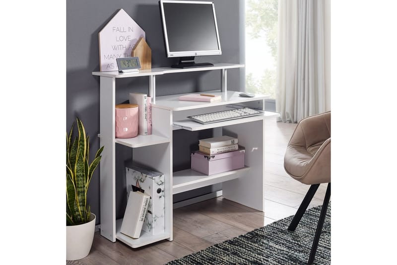 Skrivbord Wohnling för dator med hjul, tangentbord utdragbar, modern stil Vit - Vit - Möbler - Hemmakontor - Skrivbord
