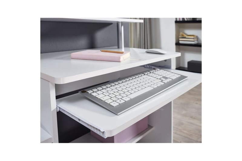 Skrivbord Wohnling för dator med hjul, tangentbord utdragbar, modern stil Vit - Vit - Möbler - Hemmakontor - Skrivbord