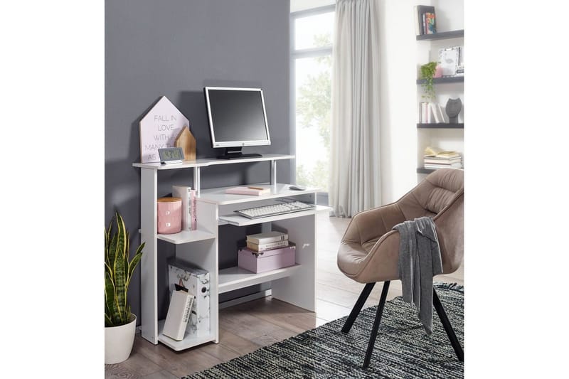 Skrivbord Wohnling för dator med hjul, tangentbord utdragbar, modern stil Vit - Vit - Möbler - Hemmakontor - Skrivbord