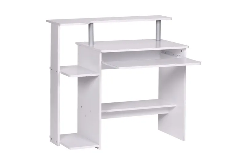 Skrivbord Wohnling för dator med hjul, tangentbord utdragbar, modern stil Vit - Vit - Möbler - Hemmakontor - Skrivbord