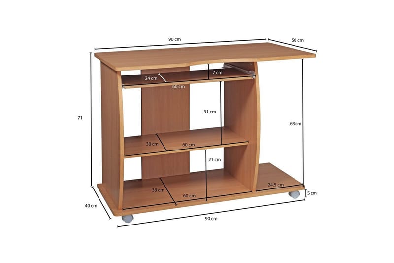 Skrivbord Wohnling för laptop eller dator med hjul, tangentbord utdragbar, modern stil Bok - Bok - Möbler - Hemmakontor - Skrivbord