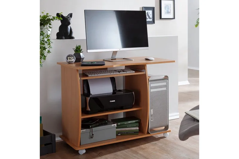 Skrivbord Wohnling för laptop eller dator med hjul, tangentbord utdragbar, modern stil Bok - Bok - Möbler - Hemmakontor - Skrivbord