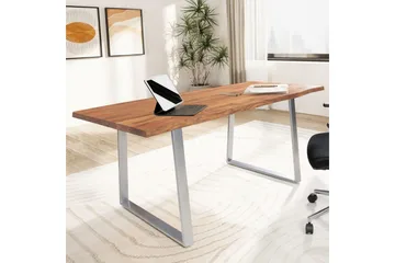 Skrivbord Wohnling Massiv trä träd kant metallben lantlig stil Silver, Rak, 160x80 cm - Silver, rak, 160x80 cm - Möbler - Hemmakontor - Skrivbord