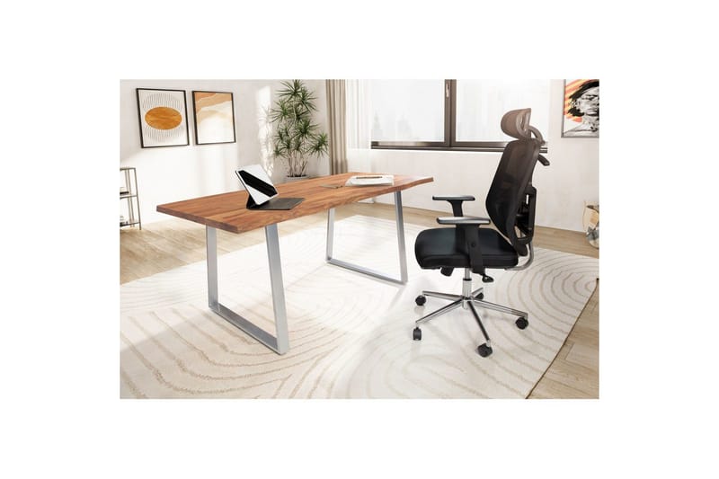 Skrivbord Wohnling Massiv trä träd kant metallben lantlig stil Silver, Rak, 180x90 cm - Silver, Rak, 180x90 cm - Möbler - Hemmakontor - Skrivbord