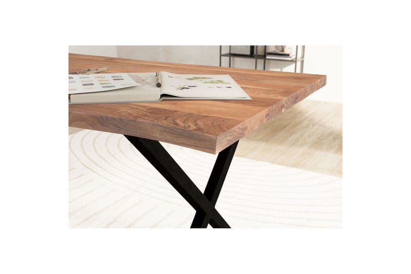 Skrivbord Wohnling Massiv trä träd kant metallben lantlig stil Svart, korsad, 180x90 cm - Svart, korsad, 180x90 cm - Möbler - Hemmakontor - Skrivbord
