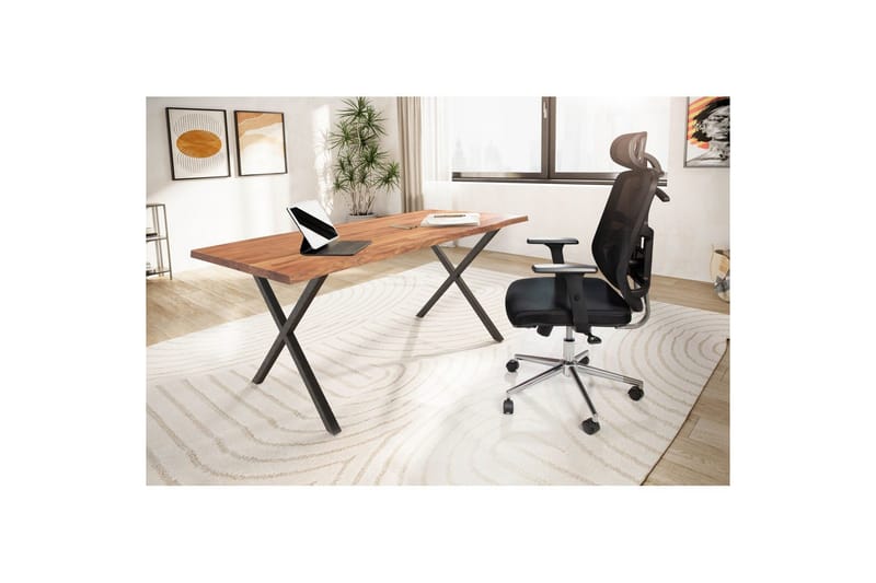 Skrivbord Wohnling Massiv trä träd kant metallben lantlig stil Svart, korsad, 200x100 cm - Svart, korsad, 200x100 cm - Möbler - Hemmakontor - Skrivbord