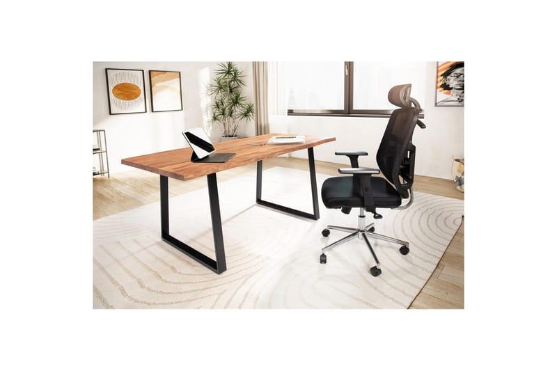 Skrivbord Wohnling Massiv trä träd kant metallben lantlig stil Svart, Rak, 180x90 cm - Svart, Rak, 180x90 cm - Möbler - Hemmakontor - Skrivbord