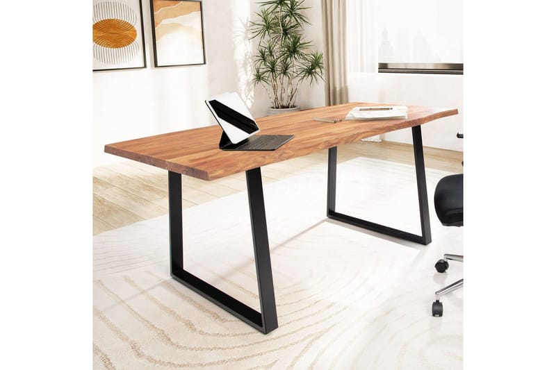 Skrivbord Wohnling Massiv trä träd kant metallben lantlig stil Svart, Rak, 200x100 cm - Svart, Rak, 200x100 cm - Möbler - Hemmakontor - Skrivbord