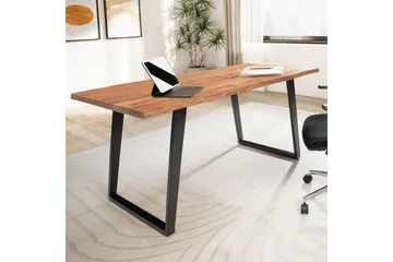 Skrivbord Wohnling Massiv trä träd kant metallben lantlig stil Svart, vinklad, 160x80 cm - Svart, vinklad, 160x80 cm - Möbler - Hemmakontor - Skrivbord
