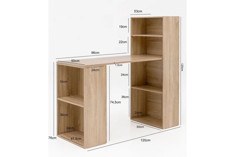 Skrivbord Wohnling med hylla 120x120x53 cm trä i modern stil Sonoma - Sonoma - Möbler - Hemmakontor - Skrivbord