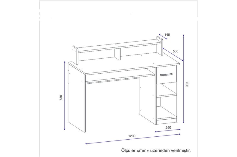 Yemisen Skrivbord 120 cm med Förvaring Låda + Hyllor - Antracit - Möbler - Hemmakontor - Skrivbord
