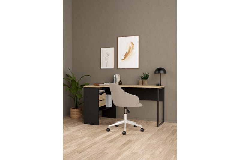 Taketo Hörnskrivbord 145 cm - Mörkgrå/Natur - Möbler - Hemmakontor - Skrivbord