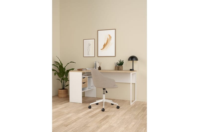 Taketo Hörnskrivbord 145 cm - Vit/Natur - Möbler - Hemmakontor - Skrivbord