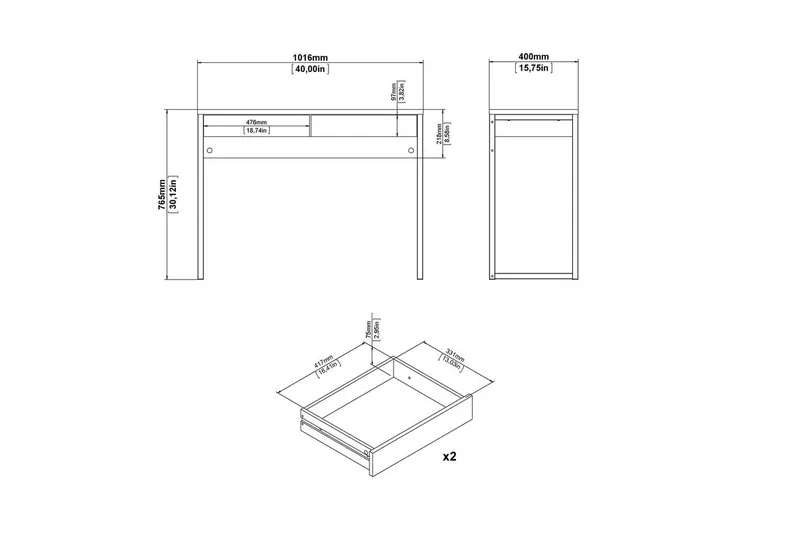 Taketo Skrivbord 40x101,6 cm - Vit - Möbler - Hemmakontor - Skrivbord