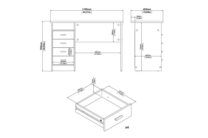Taketo Skrivbord 48,5x110 cm - Natur - Möbler - Hemmakontor - Skrivbord
