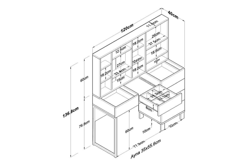 Talros Sminkbord 120 cm - Vit - Möbler - Hemmakontor - Skrivbord