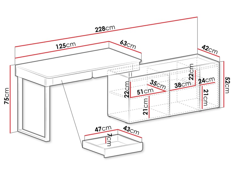 Travic Skrivbord 228 cm med Förvaring i Trä med Ek-utseende - Brun - Möbler - Hemmakontor - Skrivbord