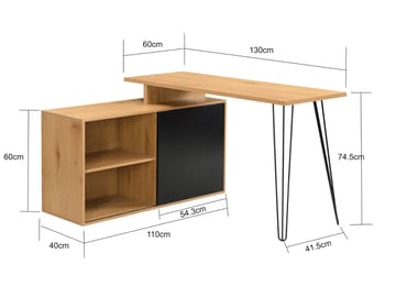 Vorlen Hörnskrivbord 130 cm i MDF med hylla - ekdekor svart - Möbler - Hemmakontor - Skrivbord