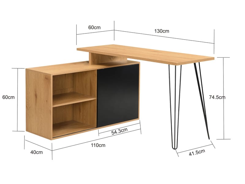 Vorlen Hörnskrivbord 130 cm i MDF med hylla - ekdekor svart - Möbler - Hemmakontor - Skrivbord