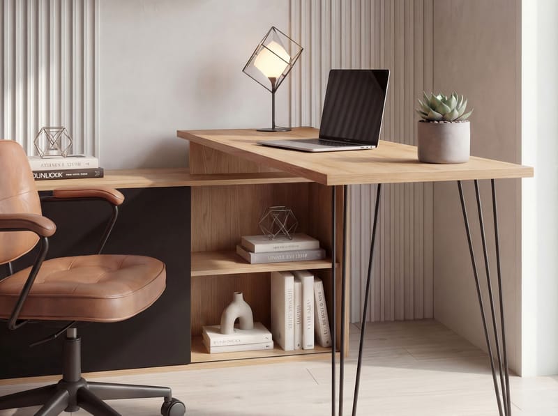 Vorlen Hörnskrivbord 130 cm i MDF med hylla - ekdekor svart - Möbler - Hemmakontor - Skrivbord