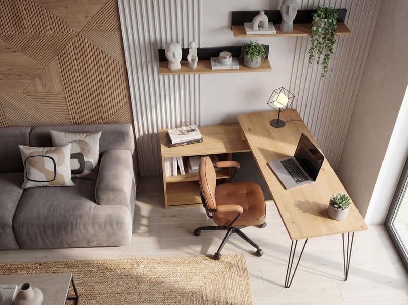 Vorlen Hörnskrivbord 130 cm i MDF med hylla - ekdekor svart - Möbler - Hemmakontor - Skrivbord