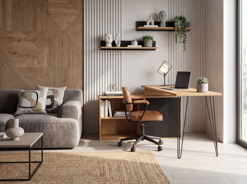 Vorlen Hörnskrivbord 130 cm i MDF med hylla - ekdekor svart - Möbler - Hemmakontor - Skrivbord