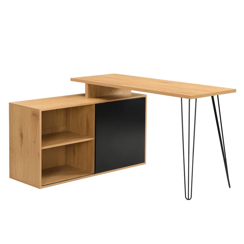 Vorlen Hörnskrivbord 130 cm i MDF med hylla, ekdekor svart