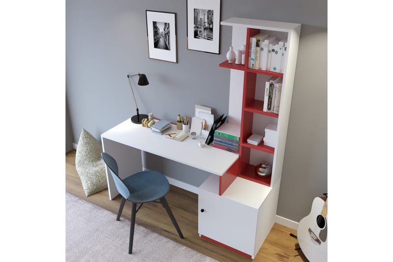 WOUBRUGGE Skrivbord 170 cm Vit/Röd - Skrivbord - Bord