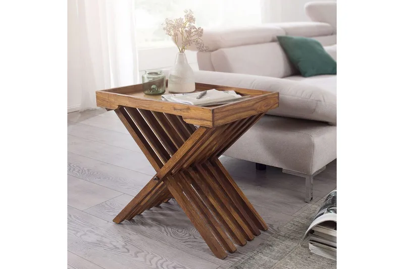 Sido bord Wohnling Rustik massivt trä hopfällbar korsbensdesign lantligt - Möbler - Bord