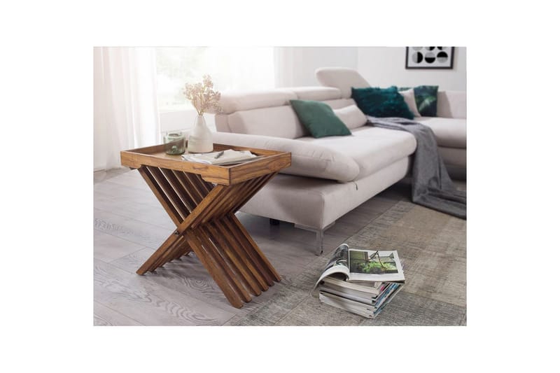 Sido bord Wohnling Rustik massivt trä hopfällbar korsbensdesign lantligt - Möbler - Bord
