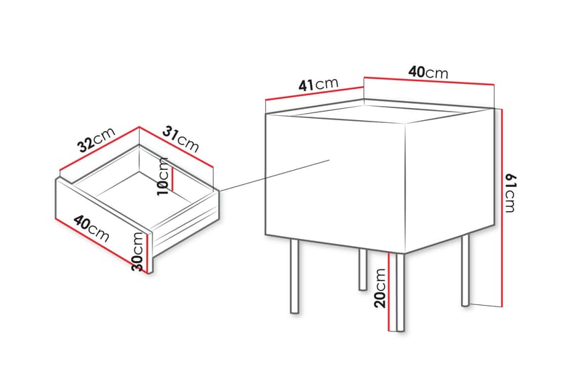 Akie Sängbord 40 cm - Beige - Möbler - Sovrum - Sängbord
