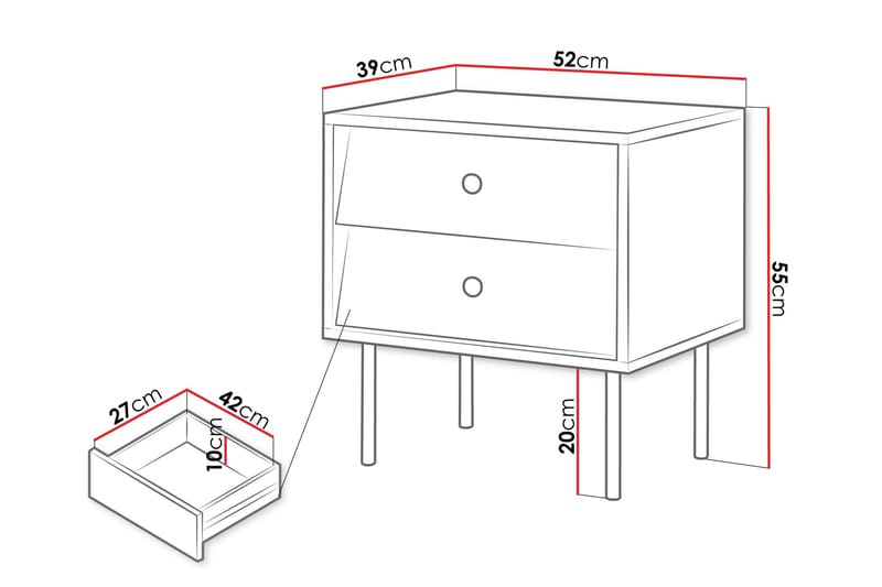 Akilesh Sängbord 52 cm i Målat Trä med Lådor - Svart - Möbler - Sovrum - Sängbord