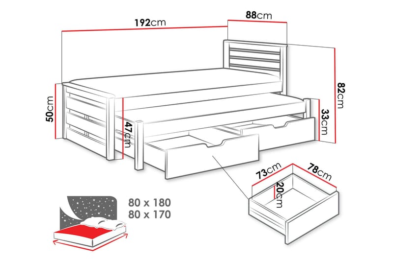 Alderamin Sängram 80x180 cm - Vit - Möbler - Sovrum - Sängram & sängstomme