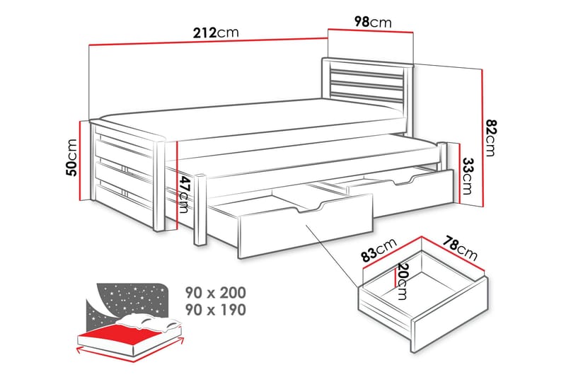 Alderamin Sängram 80x180 cm - Vit - Möbler - Sovrum - Sängram & sängstomme