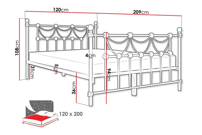 Alexa Sängram 120x200 cm - Vit - Möbler - Sovrum - Sängram & sängstomme