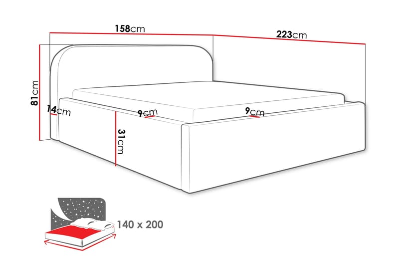 Alfiya Sängram 140x200 cm - Svart - Möbler - Sovrum - Sängram & sängstomme