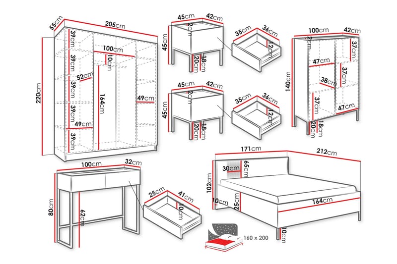 Amelus Möbelset För Sovrum - Cashmere - Möbler - Sovrum - Möbelset för sovrum
