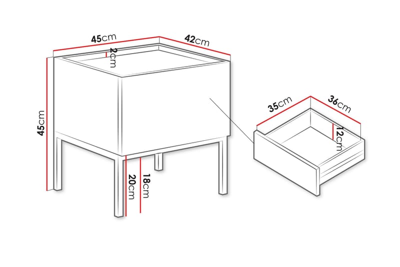 Amelus Sängbord 45 cm - Brun - Möbler - Sovrum - Sängbord