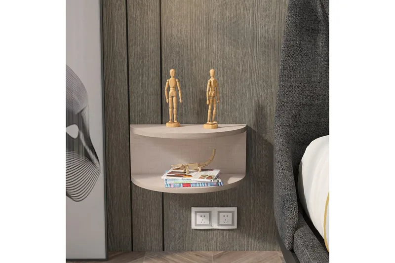 Antigua Vägghängt Sängbord 45 cm med Ljust Träutseende, Förvaring med Hylla - Beige - Möbler - Sovrum - Sängbord