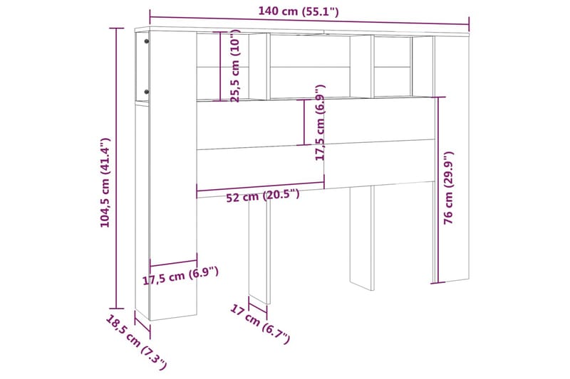 beBasic Huvudgavel med förvaring betonggrå 140x18,5x104,5 cm - Sänggavlar