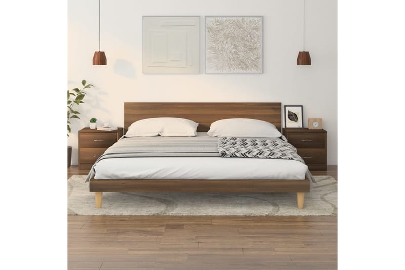 beBasic Sängbord 2 st brun ek 40x30x40 cm konstruerat trä - Möbler - Sovrum - Sängbord